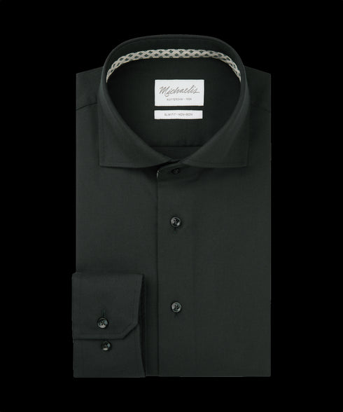 Donkerblauw overhemd met lichte ruitjesboord